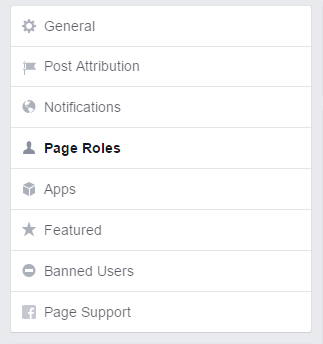 Page roles on the Facebook Page Settings Page