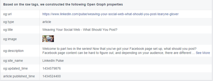 Open Graph data for Facebook Links displayed after fetching new scrape