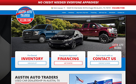 Screen shot of Austin Auto Traders website, by AutoDealerWebsites.com