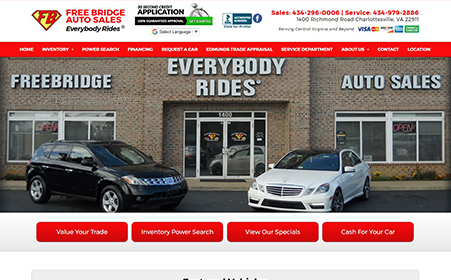 Screen shot of Everybody Rides website, by AutoDealerWebsites.com