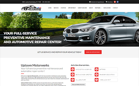 Screen shot of Uptown Motorwerks' website, by AutoDealerWebsites.com