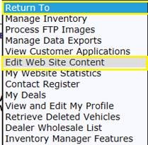 Edit web site content drop down